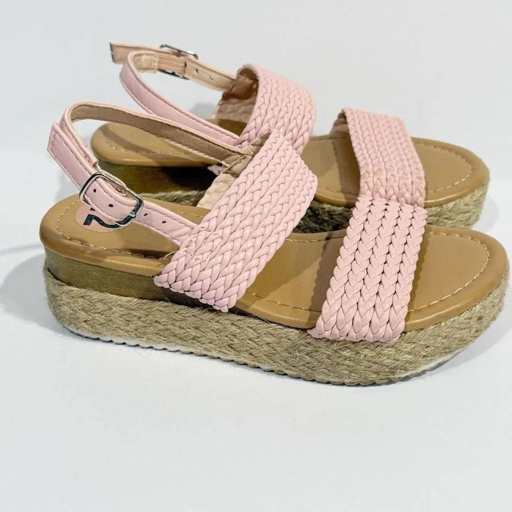 Adrienne Vittadin Girls Pink Braided Wedge Sandals Size 12 Little Kid Espadrille